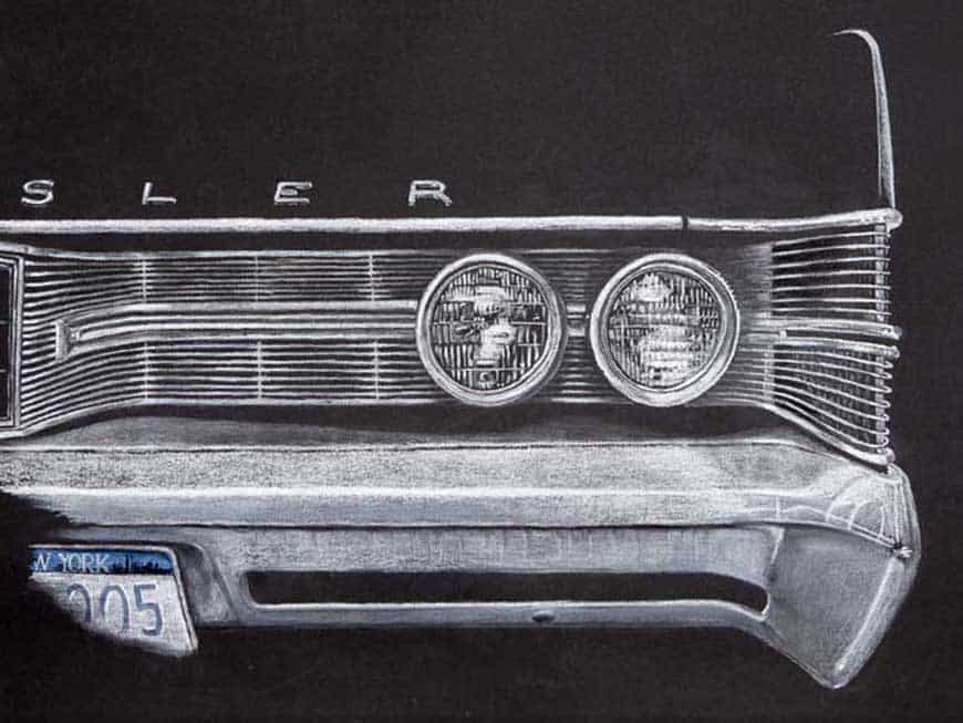 Cuadro decorativo con un dibujo de un detalle del Chrysler New Yorker del 67