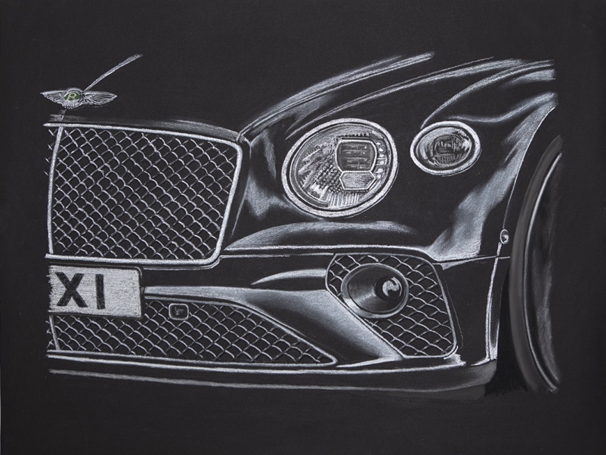 Bentley Continental GT painting on black paper