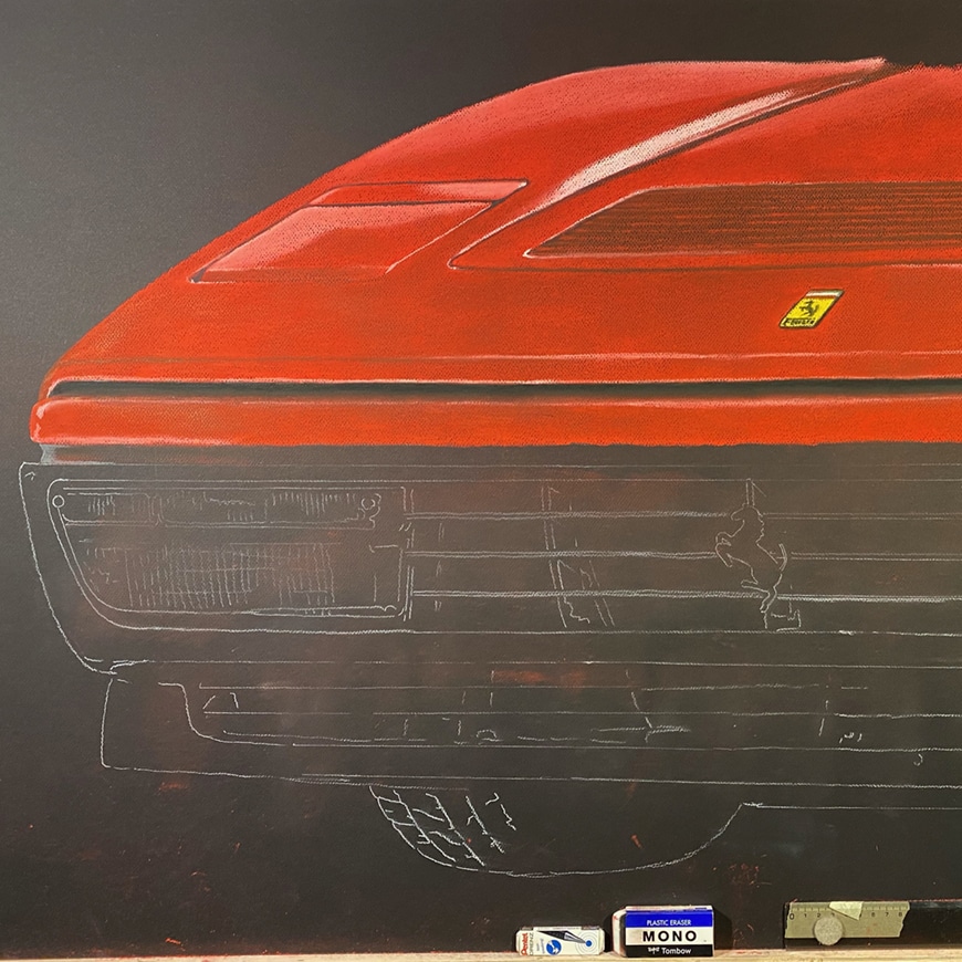 Un momento en el proceso de realización del cuadro del Ferrari 328