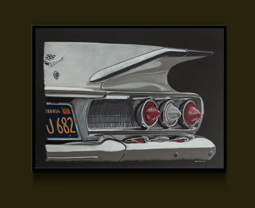 Cuadro enmarcado del dibujo de la trasera de un Chevrolet Impala