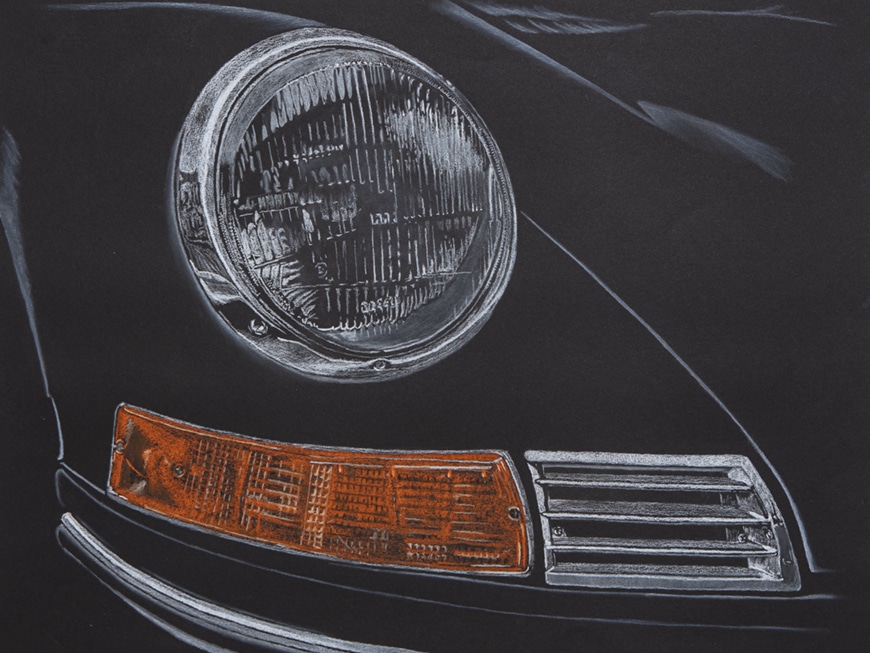 Porsche 911 painted on a painting on black paper