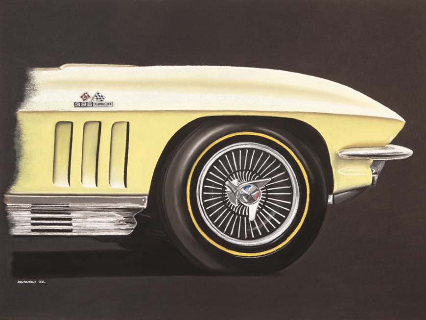 The front side of the Corvette C2 captured in a painting