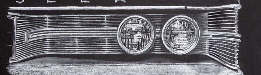Detalle del cuadro con el frontal de un Chrysler New Yorker