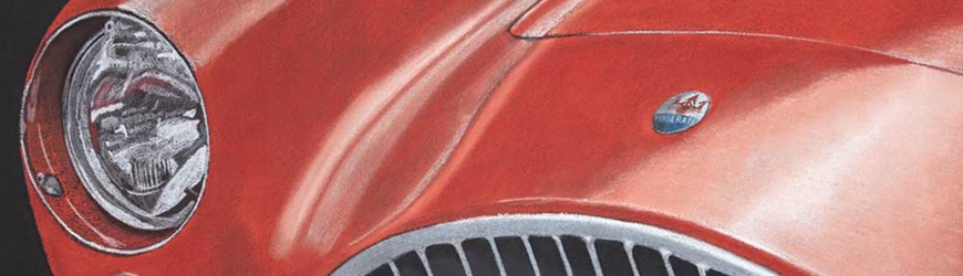 Obra artística a mano que muestra un detalle del Maserati A6 GCS