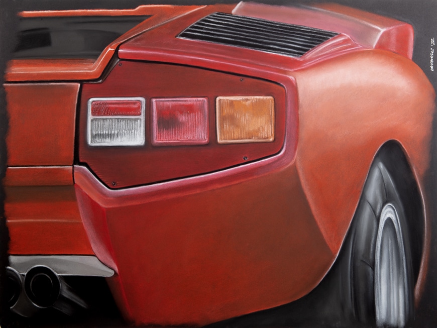 Picture with a detail of the rear of the Lamborghini Countach