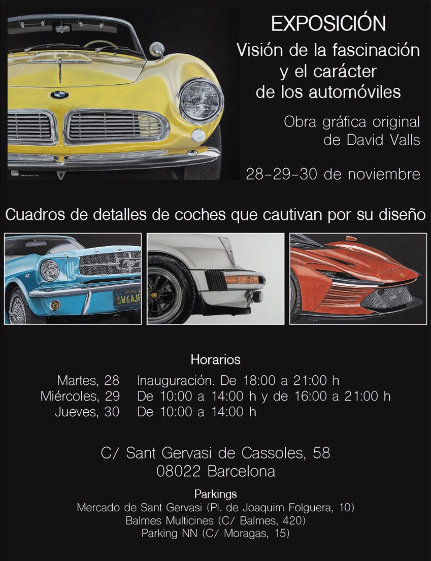 Información y detalles de la exposición de cuadros de coches que se celebrará en Barcelona